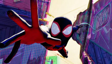 Miles Morales' Spider-Man falling towards frame