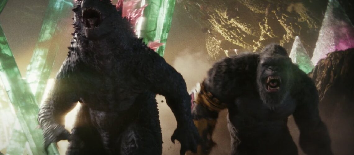 Godzilla and Kong running at the screen ready for battle backtothepicture.net movie still