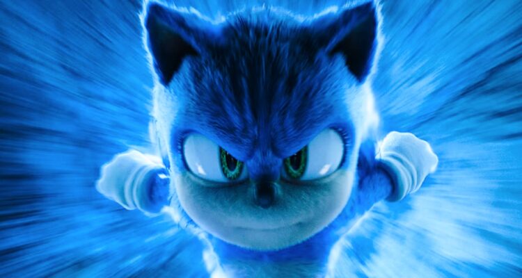 Sonic running as a blue blur at the screen