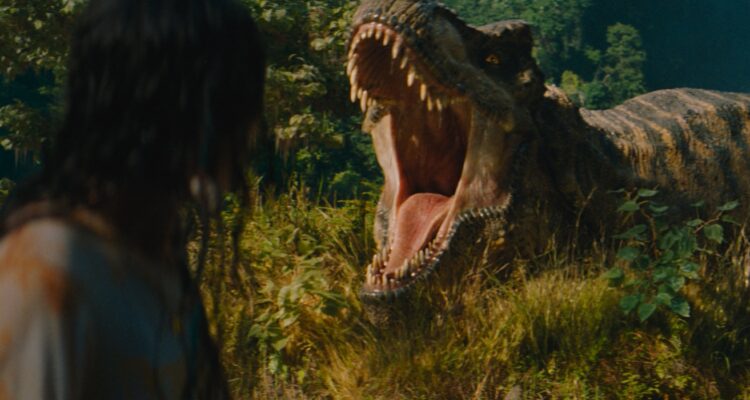 T-rex roars by the river at someone backtothepicture.net movie still